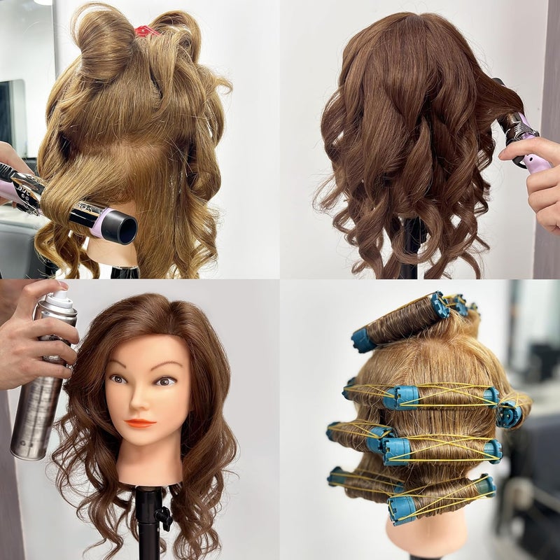 Armmu 100% Human Hair Mannequin Head with Stand, Hairdressers' Practice Training Head and Cosmotology Doll Head for Hairstyling and Braid (18 inches)- #27 - Image 3
